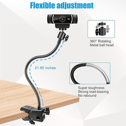 Khazylorr Webcam Stand, Webcam Mount Gooseneck Arm with Phone Holder Web Camera Stand Desk Mount Clip Clamp for Logitech Webcams C922 C930e C920S C920 C615 C960 C920x BRIO 4K NexiGo N60 and More