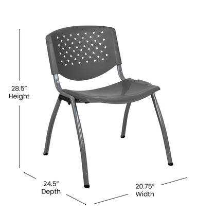 880 lb. Capacity Gray Plastic Stack Chair with Titanium Gray Powder Coated Frame