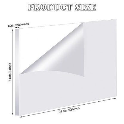 Roowest 2 Pcs 24 x 36 Inch, 1/2 Inch Thick Clear Acrylic Plexiglass Sheets Transparent Plastic Panels Sheets Cut to Size Cast Acrylic Board Panel with Protective Film for Craft DIY Project Sign Frame