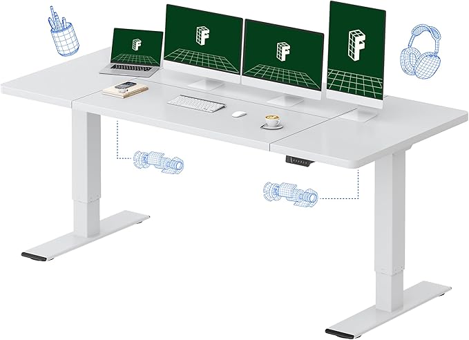 FLEXISPOT 79x32 Inch Large Dual Motor Electric Standing Desk, White - Computer Desk with Memory Controller, Home Office Desk with Splice Board