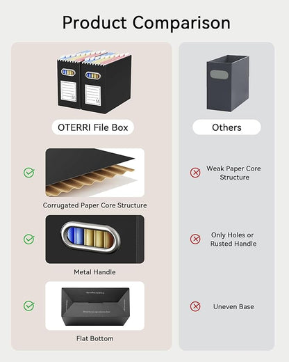 Oterri Cardboard File Organizer Box for Hanging File Folders Letter Size,File Box for Computer Desk,File Cabinet,Working Home,Office,Classroom(Black, Letter Size - 6 Packs)