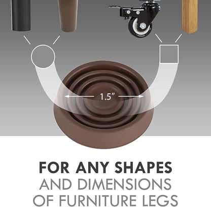 Furniture Coasters, 1.5X1.5 Rubber Caster Cups Non Slip Furniture Pads Non Skid Furnitures Grippers Anti Slide Floor Protector for Bed Couch Table Chair Stoppers - 4 Pack, Brown
