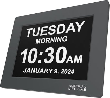 American Lifetime 【New 2024】 Dementia Clock Large Digital Clock for Seniors, Digital Clock Large Display with Custom Alarms, Clock with Day & Date for Elderly, Large Number Digital Clock Grey