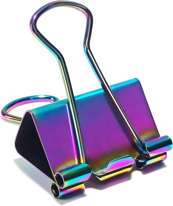 1.25 Inch Rainbow Binder Clips, Medium Paper Clamps for Home Office, 6 Pack | 6 Pcs, Rainbow Paper Clamps, Colorful Binder Clips, for Office Use, Organize Files, Folders, and Documents