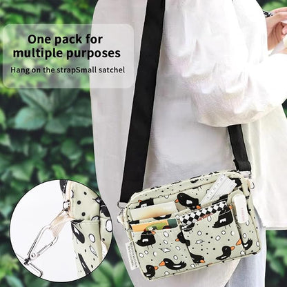 E-WEICHEN Multiple Pockets Portfolio Organizer with Zippered, Makeup Bag Travel Essentials for Women, Simple Waterproof Stationery Pencil Pouch Bag for Journal Office Art Supplies.Beige Bird