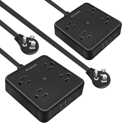 2 Pack Ultra Flat Plug Power Strip,Power Strips with Surge Protection-4 Widely Outlets,6 ft Flat Plug Extension Cord with 3 USB Ports(1 USB C Port),Slim Desk Charging Station,Black