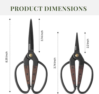 PERWIN Garden Flower Bonsai Scissors,Walnut Wide Handles Pruning Gardening Scissors Floral Shears for Gardening,Succulent Harvest, and Precision Plant Trimming Care