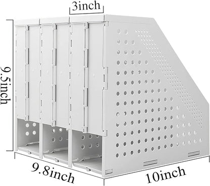 SAYEEC 1Pcs Collapsible Plastic Magazine File Holder Vertical Binder Storage Organizer for Desk Sturdy Upright Desktop Magazine Organizer Folder Rack for Office School Home (3 Compartments, Gray)