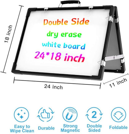 Whiteboard Dry Erase Boards, Portable White Board Double Sided Magnetic Board Stand,Foldable Hanging Wall Desktop Boards Easel for Kids Students Teacher for School Home Kitchen Office 24x18 Inch