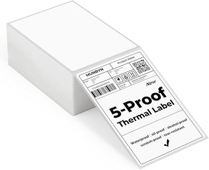 MUNBYN 4"x6" Direct Thermal Shipping Labels, Durable Waterproof, Oil-Proof, Scratch-Proof, Alcohol-Resistant, Tear-Resistant Label Paper for Thermal Printers, Packages, 380 Sheets/Fanfold