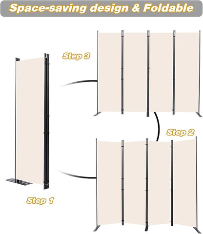 CHOSENM Room Divider, 4 Panel Folding Privacy Screens with Wider Support Feet, 6 Ft Portable Room Partition for Room Separator, 88" W X 71" H, Beige