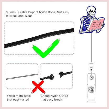 2Pcs Funny Skeleton Office Badge Reel Retractable for Nurse, Doctor, Medical Worker Nursing Student | Cute Pediatric Nurse ID Name Badge Holder 24” Durable Nylon Retractable Cord with Alligator Clip