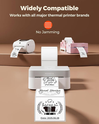 MUNBYN 3x3 Thermal Labels, 500 Sheets/Roll, White | Strong Adhesive & Perforated, Non BPA&BPS for Small Business, Barcode, Bakery, Shipping
