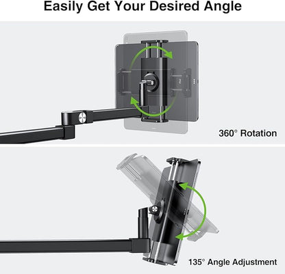 elitehood 28in Long Arm iPad Desk Mount, Heavy Duty Aluminum Tablet Arm Mount for Desk Bed Sofa, Compatible with iPad Pro 13/12.9 Air Mini, iPhone, Portable Monitor and 4.7-13in Tablets