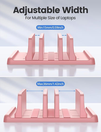 Vaydeer 3-Slot Vertical Laptop Stand Made of Premium ABS Plastics 5 in 1 Design Space-Saving Adjustable Desk Organizer for All MacBook/Chromebook/Surface (Pink)