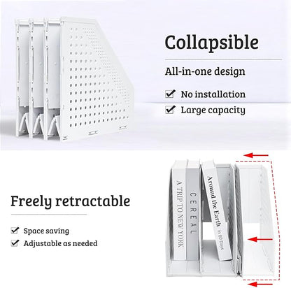 SAYEEC 1Pcs Collapsible Plastic Magazine File Holder Vertical Binder Storage Organizer for Desk Sturdy Upright Desktop Magazine Organizer Folder Rack for Office School Home (3 Compartments, Gray)