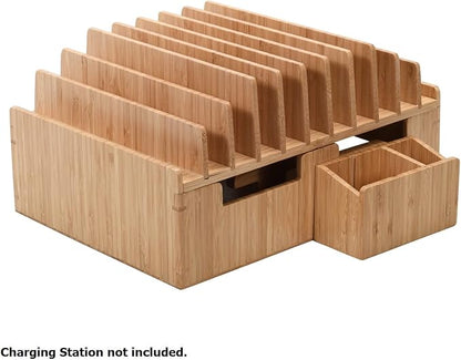 MobileVision Bamboo Caddy Add-On for Bamboo Charging Station Organizers; Compartment and cubby space fits pens, keys, and other small stationary items