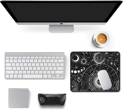 Auhoahsil Mouse Pad, 12 x 10 in Tarot Style Sun Moon Computer Mouse Pad for Desk, Premium-Textured Non-Slip Rubber Stitched Edges Waterproof Square Mouse Mat for Gaming Work Wireless Mice, Black