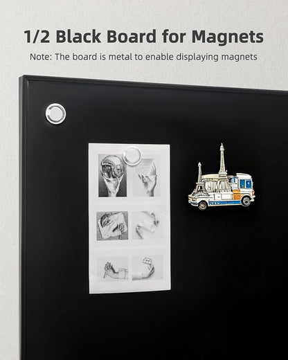 Lightomorrow Bulletin Board 36 x 24 inches, Black Board & Grey Fabric Board Combo, Black Aluminum Framed Linen Vision Board with 10 Push Pins
