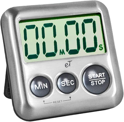 Elegant Digital Kitchen Timer Stainless Steel - Strong Magnetic Back - Kickstand - Loud Alarm - Large Display - Auto Memory - Auto Shut-Off (Charcoal 6-Pack)