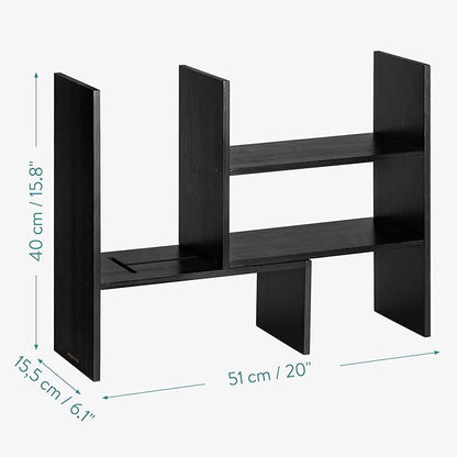 Navaris Desk Organizer Shelf Unit - Desktop Shelves for Table or Countertop - Free-Standing Adjustable Bamboo Shelving for Kitchen or Office - Black