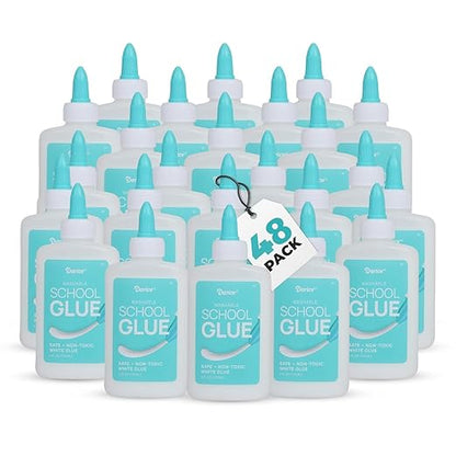 Darice Washable School Glue 4oz - 48 -Pack White Liquid Glues for Kids - Extra-Strong Great for Slime, Arts and Crafts - Back to School Supplies Glue Bottle with Adjustable Twist Closure
