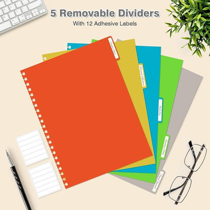 5 Subject Notebooks College Ruled, Lined Notebook with Removable Dividers | 300 Pages 100GSM Thick Spiral Writing Journal for Women & Men, Small A5 Spiral Notebooks for Work, School Supplies, 6" x 8"