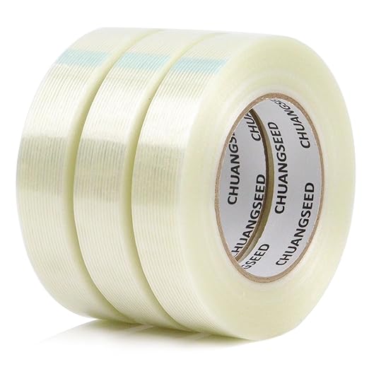 CHUANGSEED 3Pack Mono Filament Strapping Tape 6.2mil x 1Inch x 60yds Commodity Grade Heavy Duty Transparent Reinforced Fiberglass Tape