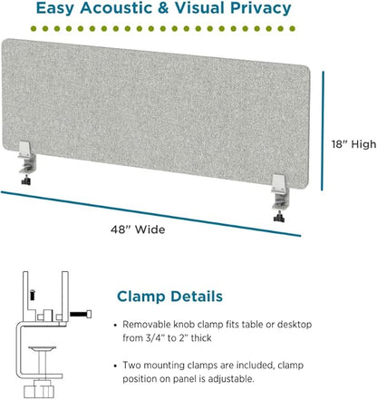 Sound Absorbing Panel Privacy Shield - Desk Divider for Students and Office (Light Grey, 48" W x 18'H)