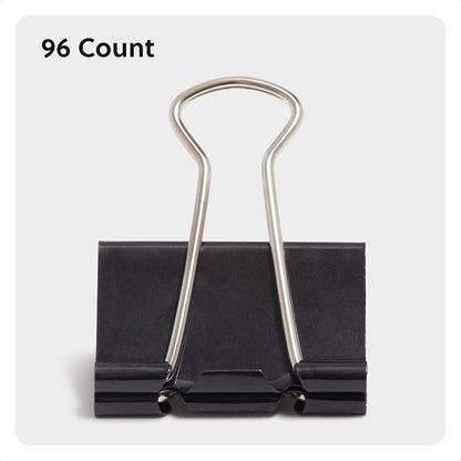U Brands Binder Clips, Medium 1-1/4" Width, 1/2" Paper Holding Capacity, Black and Silver Steel, 96-Count