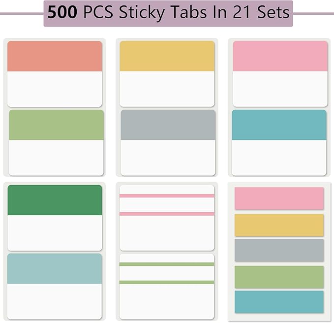 ELII 500 PCS Tabs 2 Inch Book Tabs Sticky Index Tabs,File Tabs Self Adhesive,Page Markers Index Labels for Pages Notebooks