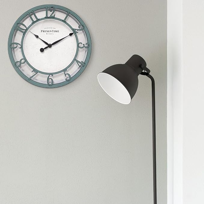 Presentime & Co 10" Farmhouse Series Wall Clock, Shiplap Style, Silent No Ticking, Raised 3D Arabic Numeral, Aged Teal Finish