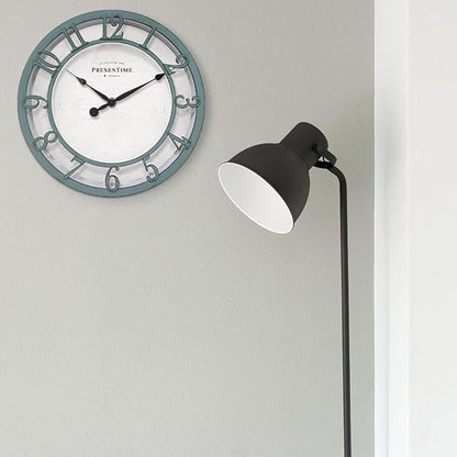 Presentime & Co 10" Farmhouse Series Wall Clock, Shiplap Style, Silent No Ticking, Raised 3D Arabic Numeral, Aged Teal Finish