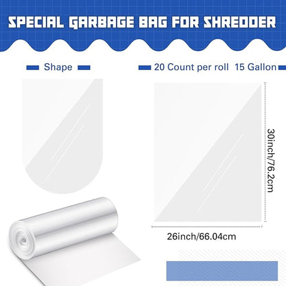 Baderke 40 Pcs Shredder Bags 15 Gallon Paper Shred Waste Bags 26'' x 30'' White Clear Trash Can Liners for Small Shredders