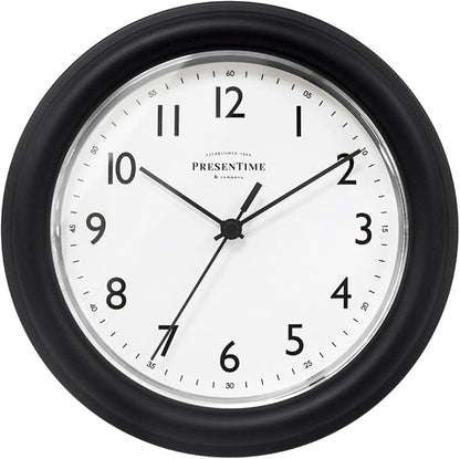 Presentime & Co. 8.5" Modern Farmhouse Essential Wall Clock, Silent Non Ticking, Black Color. (Wall Clock for Office, Home, Bathroom, Kitchen, Bedroom, and School)
