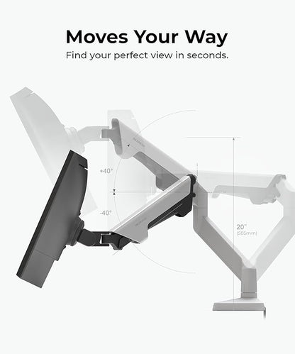 Modernsolid Heavy Duty Monitor Arm Desk Mount for 34-49 Inch Ultrawide Curved Monitors, Supports 14-38 lbs, Gas Spring Ergonomic Full Motion with Cable Management, Red Dot Design Awarded, White