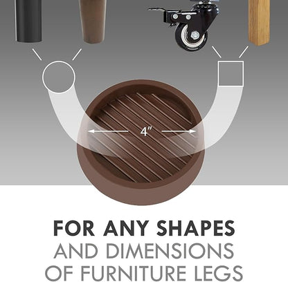 VOCOMO 4X4 Round Rubber Caster Cups, Non Slip Furniture Pads, Anti-Slip Gripper, Anti Skid Furniture Feet, Anti Slide Floor Protector for Bed Couch Table Chair Stoppers (Brown, 4 Pack)
