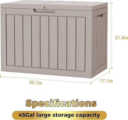 Yardgrace 45 Gallon Outdoor Storage Box Waterproof, Resin Deck Boxes with Lockable Lid & UV-Resistant for Patio, Pool, Garden Furniture Cushions & Accessories, Coffee
