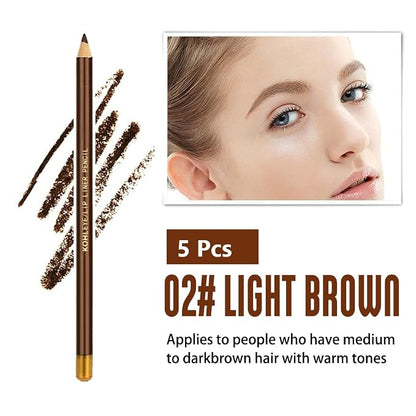 FeiCuiYun 5Pcs Wooden Hard-Core Eyebrow Pencils for Women, Light Brown Eyebrow and Eyeliner Pencil, Long Lasting Waterproof and Sweat-Proof, Beginner Makeup Brow Pencil, Create a Natural Eye Brow