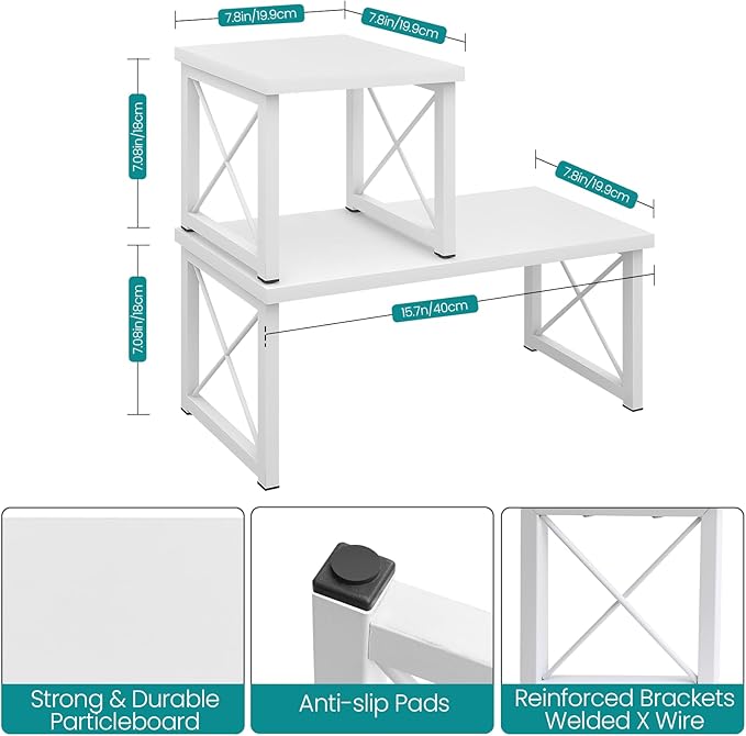 ELITEROO Wood Desktop Shelf, Freestanding Small Bookshelf Dorm Supplies Organizers, 2 Tier Independent Stackable Desk Stand, Adjustable Storage Organizer, Kitchen Counter Display Rack, White