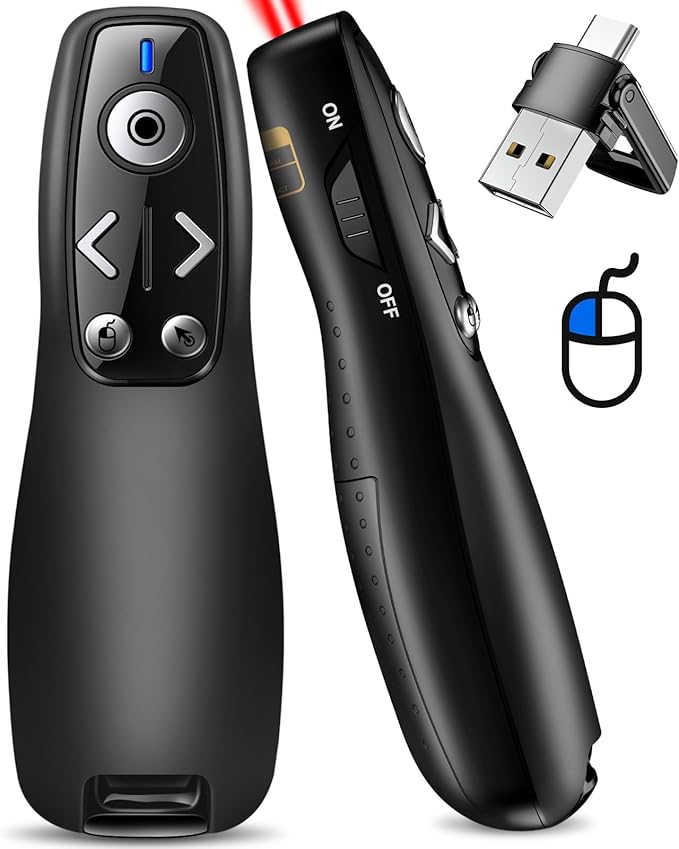 USB Type C Presentation Clicker with Red Light,Wireless Presenter Remote 2.4GHz Pointer for Powerpoint Presentations -Air Mouse Volume Control,Classroom Slide Clicker for MAC Computer Laptop PC