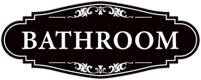 Bathroom Sign Sticker for Business and Home，Self-adhesive Cute Bathroom Decor for Door，Waterproof Vinyl Restroom Sign for Home，Office，Shop（Black）