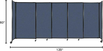 Versare Straightwall Sliding Portable Wall Partition | Freestanding Office Dividers | Locking Wheels | Temporary Room Separator | 11'3'' Wide x 5' Tall Ocean Fabric Panels
