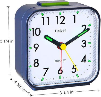 Tinload Small Battery Operated Analog Alarm Clock Silent Non Ticking, Ascending Beep Sounds, Snooze,Light Functions (Blue)