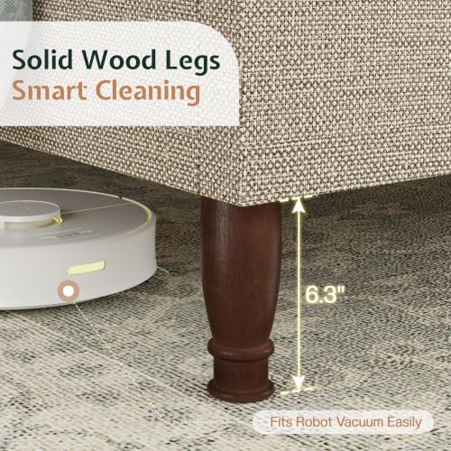 Queen Bed Frame Linen Upholstered Wingback Headboard, Brown