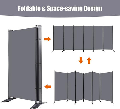 Room Divider 6FT Folding Privacy Screens, 6 Panel Partition Room Dividers w/Freestanding Design, Portable Wall Divider for Room Separtation, Fabric Screen Panel Separator for Home Office School