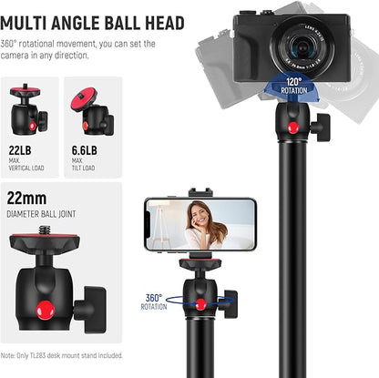 NEEWER Camera Desk Mount with Phone Holder & 360° Ball Head, 17"-40"/43-102cm Telescopic C Clamp Table Light Stand 1/4"Screw, Desktop Stand 6.6lb/3kg Max Load for DSLR Camera, Webcam, Ring Light,TL283