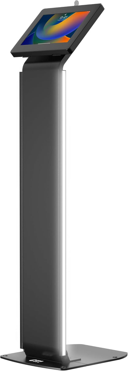 Kiosk Floor Stand with Led Lights - CTA Locking Kiosk Stand W/Led Lights Add On - for iPad 11 (A16) - Pro 11-inch M4 - Air 11-inch M3- iPad 10th Gen - Galaxy Tab & More Tablet - Black (PAD-LEDPARAF)