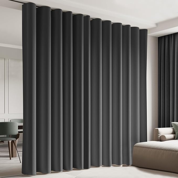 Cbsroro Room Divider Blackout Curtain Track Curtains Wall Dividers Panels Screen for Living Rooms Bedroom Office Privacy Partition Separation, W180 × L84 Inch,1 Panel, Black