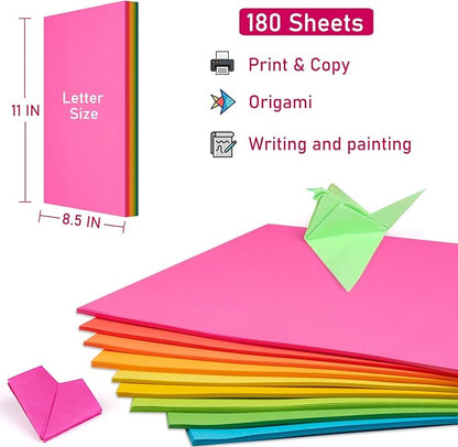 Colored Print&Copy Paper 8.5x11 Inches,180 Sheets 6 Colors Pastel A4 Printer Paper 20 lb/90GSM Colored Multipurpose Computer Pastel Paper for Office Printer School Cutting DIY Kids